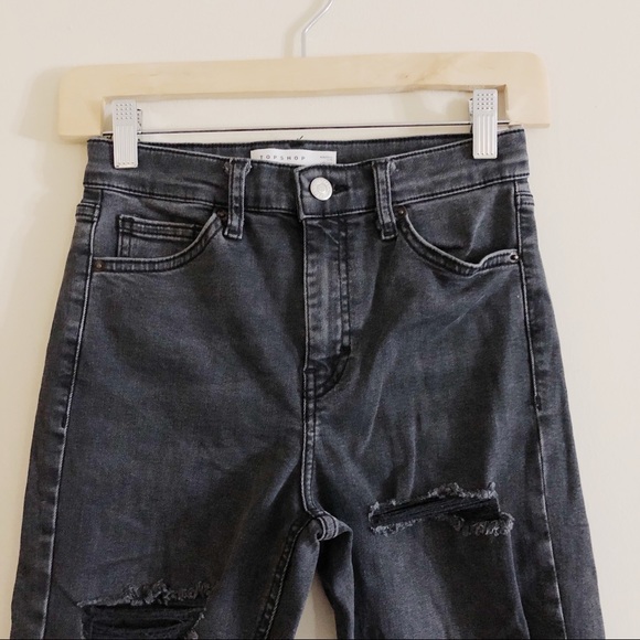 Topshop Denim - Topshop High Rise Dark Gray Ripped Jamie Jeans